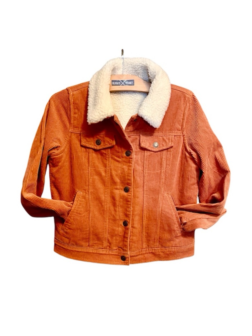Cat & Jack Orange Corduroy Jacket with Cream Sherpa Collar NEW